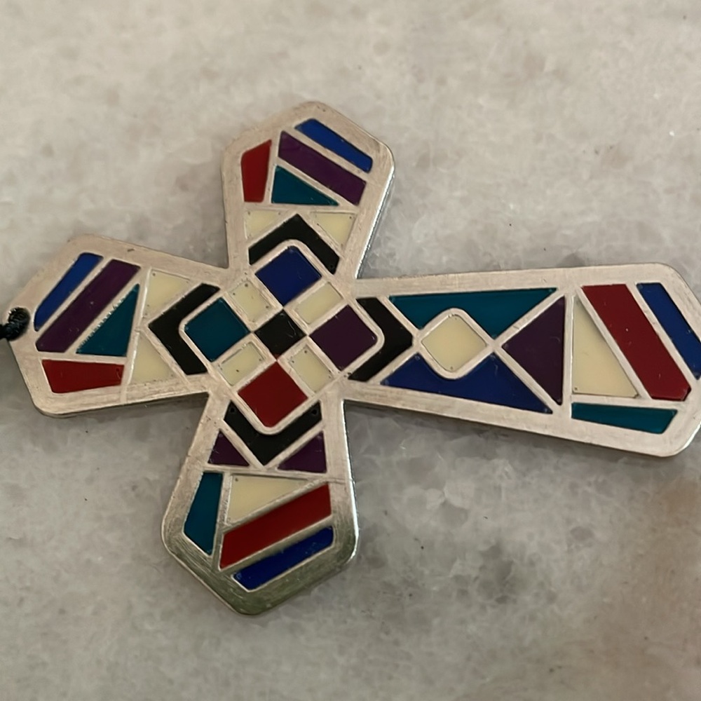 Colorful rear view mirror cross pendant - Picture 5 of 10
